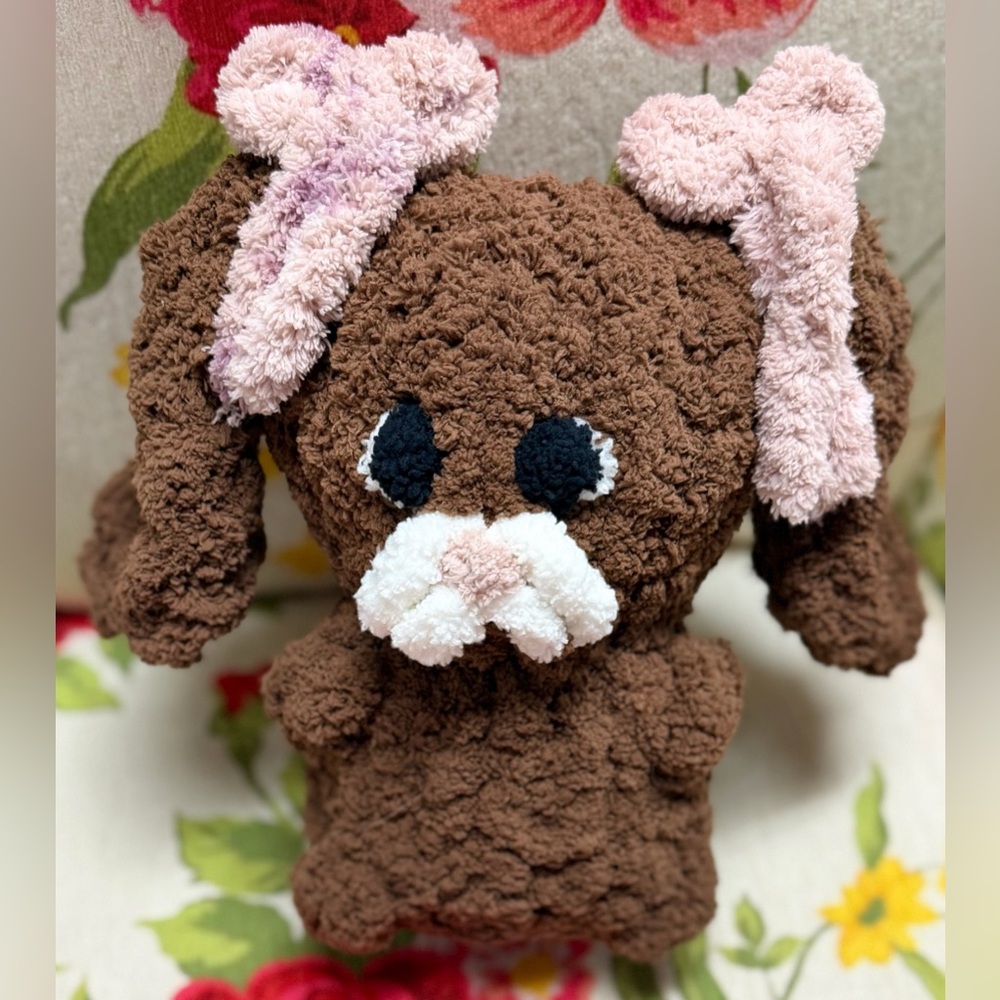 Handmade hand crafted knit floppy eared bunny brown Easter gift